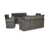 vidaXL Set de comedor de jardín 5 pzas ratán sintético con cojines gris