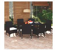 Set de comedor de jardín 7 pzas y cojines ratán sintético negro vidaxl