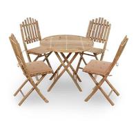 Set De Comedor Exterior Plegable 5 Piezas Con Cojines Bambú Vidaxl