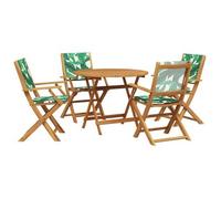 Set De Comedor Jardín 5 Pzas Tela Madera Maciza Estampado Hojas Vidaxl