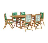 Set de comedor jardín 7 pzas tela madera maciza estampado hojas