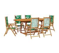 Set de comedor jardín 7 pzas tela madera maciza estampado hojas