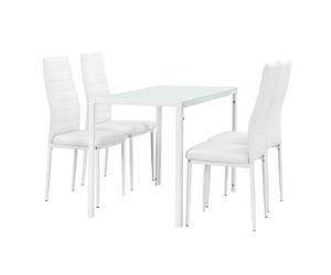 Set de comedor mesa + 4 sillas bergen vidrio y polipiel 105 x 60 x 75 cm - blanco [en.casa]
