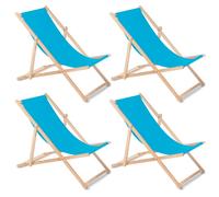 Set de cuatro tumbonas para jardín, playa y sol en azul claro de madera de haya