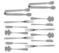 Set de Cuchara, Tenedor y Pinzas de Acero Inoxidable Plata | Acabado Fino y Superficie Lisa, Almacenamiento Compacto, para Jamón, Pastel, Café y Comedor