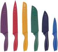 Set de cuchillos de cocina de acero inoxidable, 6 piezas, antiadherente, multicolor, con protectores de hoja