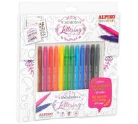Alpino Rotuladores Color Experience Set Lettering 12 uds punta fina/pincel + libro multicolor niños