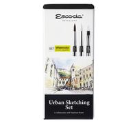 Set de dibujo urbano: 3 pinceles de viaje, tamaño 12, con cerdas de fibra sintética