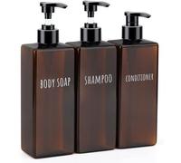 Set de dispensadores de jabón recargables Ibenzoa® – 3 botellas marrones de 500 ml para el baño, con etiquetas resistentes al agua, aptas para champú, gel de ducha y jabón de manos