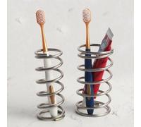 Set de dos porta cepillos de dientes de acero inoxidable Ibzenoa® – soportes en espiral, de 12 x 6,5 x 6,5 cm y 12 x 5 x 5 cm, para baño y escritorio, compatibles con cepillos de dientes eléctricos y