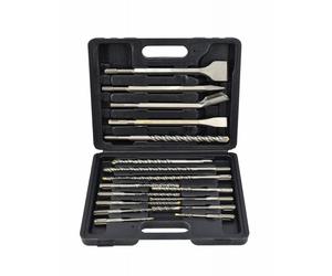 Set de Dłutas y Brocas SDS+ Awtools 17 piezas, incluye variedad de herramientas para perforación en hormigón, mampostería, alta calidad, sistema SDS+ para máxima resistencia.
