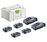 Set de energía Festool SYS 18 V 4xTBX4/2xTCL6 con 4 baterías BP 18 TBX 4 C-ASI de 18 V y 4,0 Ah (4x 578745) + 2 cargadores TCL 6 (2x 201135) + Systainer