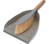 Set de escoba de mano y pala de recogedor Unyqoos® – 1 escoba de mano, 1 pala de recogedor con mango de bambú y borde de goma, plástico, color gris-verde – para uso doméstico y para llevar