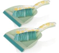 Set de escoba y pala para limpieza con motivos de limón, incluye: escoba con borde de goma y asa para colgar, fabricada en plástico, color verde menta/blanco/amarillo, 2 unidades, dimensiones: 30x23x4