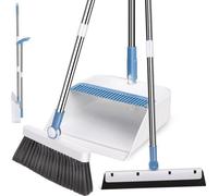 Set de escoba y paleta Famanu, de 100 cm, con escoba giratoria y borde de goma - Azul/Blanco