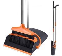 Set de escoba y recogedor Unyqoos® con mango de 137 cm de largo, escoba desmontable y plegable, recogedor, color naranja. Ideal para la limpieza de suelos en la cocina y el hogar