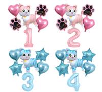 Set de Globos para Fiesta de Gatos, Globos de Aluminio con Patas de Gato en Rosa y Azul, con Globos de Número de 32'' para Decoración de Fiestas de Cumpleaños de Niños y Niñas de 1 a 9 Años NARANJA OS