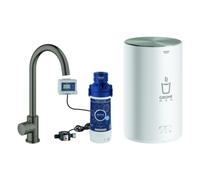 Set de grifos de agua estancada Grohe Red Mono, 153mm de alcance, caños C, con caldera Grohe Red tamaño M, 30085AL1, Color: grafito duro cepillado