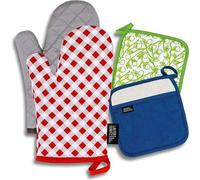 Set de guantes de horno y agarraderas Unyqoos®, con forro de algodón reciclado: protección contra el calor para la cocina y la barbacoa, color verde