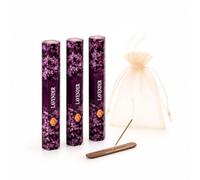 Set de Incienso Natural Lavanda con Portaincienso de Madera, Varillas de Incienso Aromático Relajante para Meditación, Yoga y Limpieza Energética, Hecho en la India, Incienso Natural sin Tóxicos