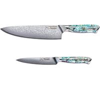 Set de inicio Abalone, juego de cuchillos de cocina de 2 piezas, cuchillos de cocina de acero damasco auténtico con incrustaciones de nácar, núcleo de acero inoxidable VG10 de 67 capas con mangos de r