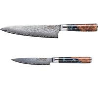Set de inicio Onyx, juego de cuchillos de cocina de 2 piezas, cuchillos de cocina de Damasco auténtico, con núcleo de acero inoxidable VG10 de 67 capas y mangos de resina negra y blanca con incrustaci