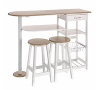 Set de mesa alta y 2 taburetes de cocina en blanco y natural Lola Home