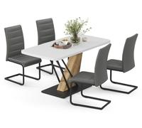 Set de mesa de comedor Vicco Fenaro Blanco/Roble dorado 120 x 80 cm con 4 sillas de comedor, gris, Model 63001
