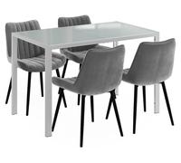 Set de mesa de comedor Vicco Grand Blanco 120 x 70 cm con 4 sillas (grises), Model 63366