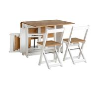 Set de mesa plegable con tapa color safir y patas blancas + 4 sillas plegables - Con alas abatibles y espacio de almacenaje para las sillas - 115x95x76 cm - Buyqualia