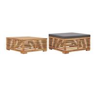 vidaXL Set de mesa y reposapiés de jardín en madera de teca con cojín gris oscuro
