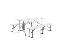 Set de mesa y bancos plegables portátiles para eventos blanco - 180x69.5x73.5 cm