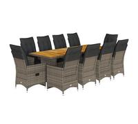 Set De Mesa Y Sillas De Jardín 11 Pzas Y Cojines Ratán Pe Gris Vidaxl