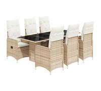 Set De Mesa Y Sillas De Jardín 7 Pzas Y Cojines Ratán Pe Beige Vidaxl