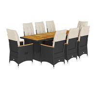 Set De Mesa Y Sillas De Jardín 9 Pzas Y Cojines Ratán Pe Negro Vidaxl