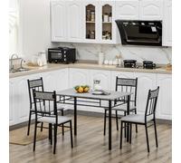 Set de Mesa y Sillas HOMCOM 5 piezas, Mesa de Comedor Rectangular de Metal y MDF y 4 Sillas de Comedor con Asiento Acolchado de Espuma y Poliéster