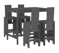 Set De Mesa Y Taburetes Altos Jardín 5 Piezas Madera Pino Gris Vidaxl