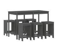 Set De Mesa Y Taburetes Altos Jardín 7 Piezas Madera Pino Gris Vidaxl