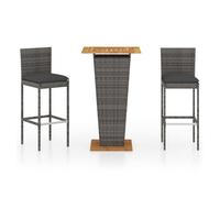 Set de muebles de bar de jardín 3 pzas y cojines ratán pe gris vidaxl