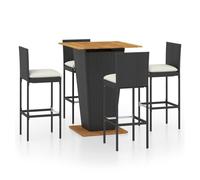 Set de muebles de bar de jardín 5 pzas y cojines ratán pe negro vidaxl