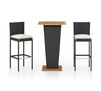 Set de muebles de bar jardín 3 piezas y cojines ratán pe negro vidaxl