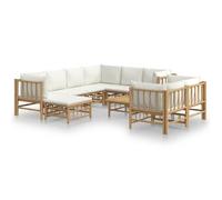 Set De Muebles De Jardín 10 Piezas Bambú Y Cojines Blanco Crema Vidaxl