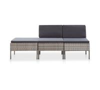 Set De Muebles De Jardín 3 Pzas Y Cojines Ratán Sintético Gris Vidaxl