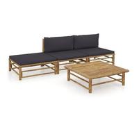 Set De Muebles De Jardín 4 Piezas Bambú Y Cojines Gris Oscuro Vidaxl