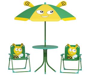 Set de Muebles de Jardín para Niños AIYAPLAY, Sillas, Mesa, Sombrilla, Diseño de Abejas, Verde+Amarillo