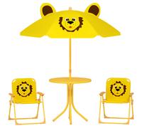 Set de muebles de jardín para niños AIYAPLAY, sillas, mesa, sombrilla, diseño de león, Amarillo