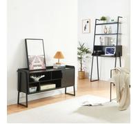 Set De Muebles 'storfjord' 2 Piezas: 1x Escritorio 1x Mueble Tv Metal - Negro [en.casa]