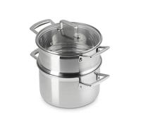 Set de Olla, Vaporera y Tapa de Cristal Le Creuset 20 cm Acero Inoxidable 3 Capas Distribución Uniforme del Calor Fácil Limpieza