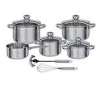 Set de ollas GSW Silver Star, 11 piezas, acero inoxidable resistente a la corrosión, vidrio:* Olla para carne con tapa de vidrio: ø aprox. 16 x altura 9,5 cm / ø aprox. 20 x altura 12,0 cm* Olla para
