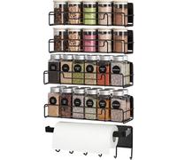 Set de organizadores magnéticos para la cocina Unyqoos®: 4 estantes magnéticos con soporte para rollos de cocina y ganchos, imanes potentes, metal, para montaje en refrigerador o pared